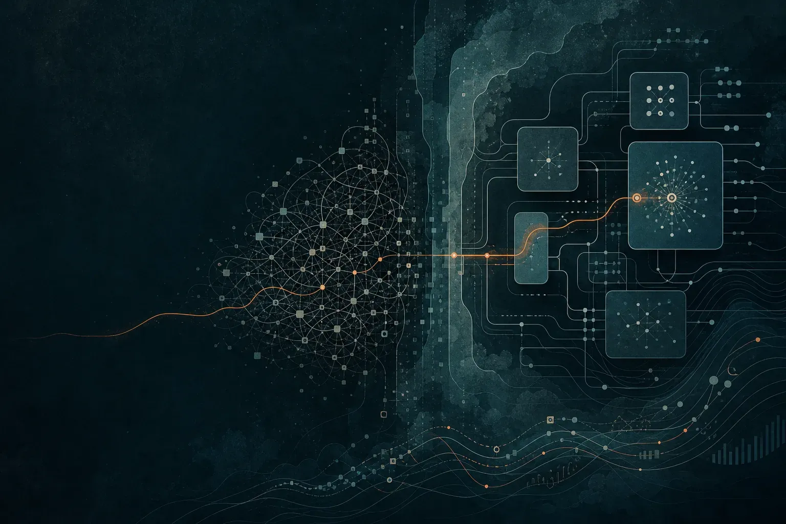 A live service path moves from an entangled monolithic dependency graph into a clearer modular software platform.