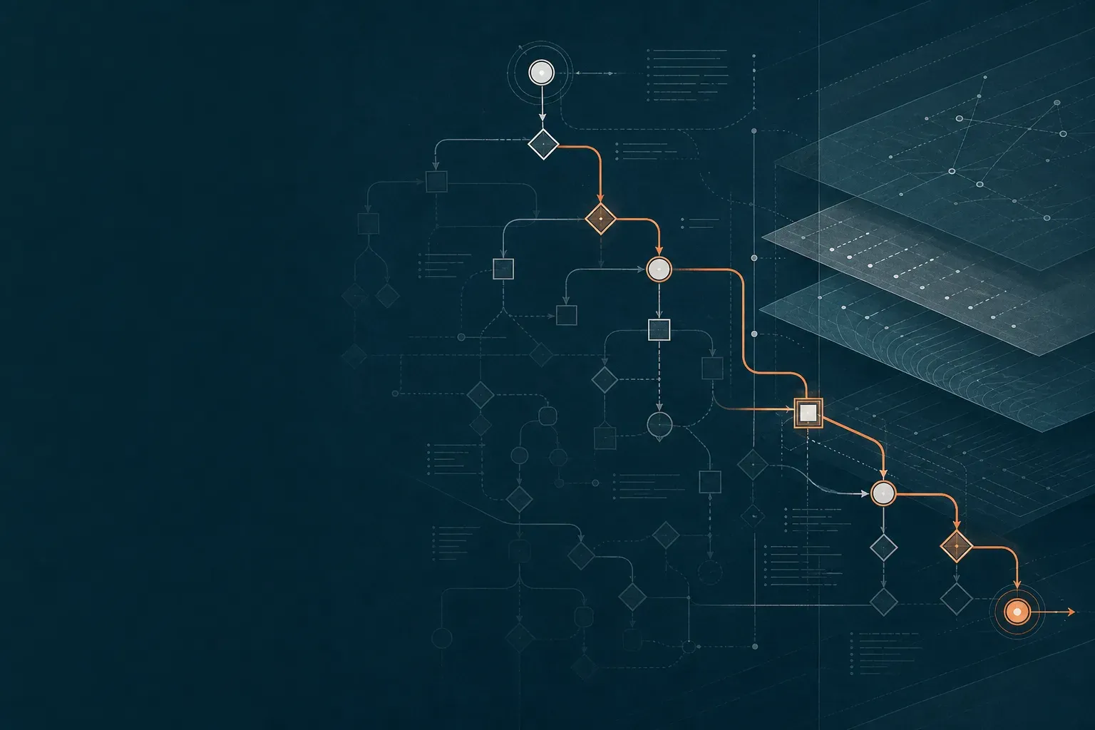 A selected architecture decision path remains connected from problem through verification while rejected branches stay visible.