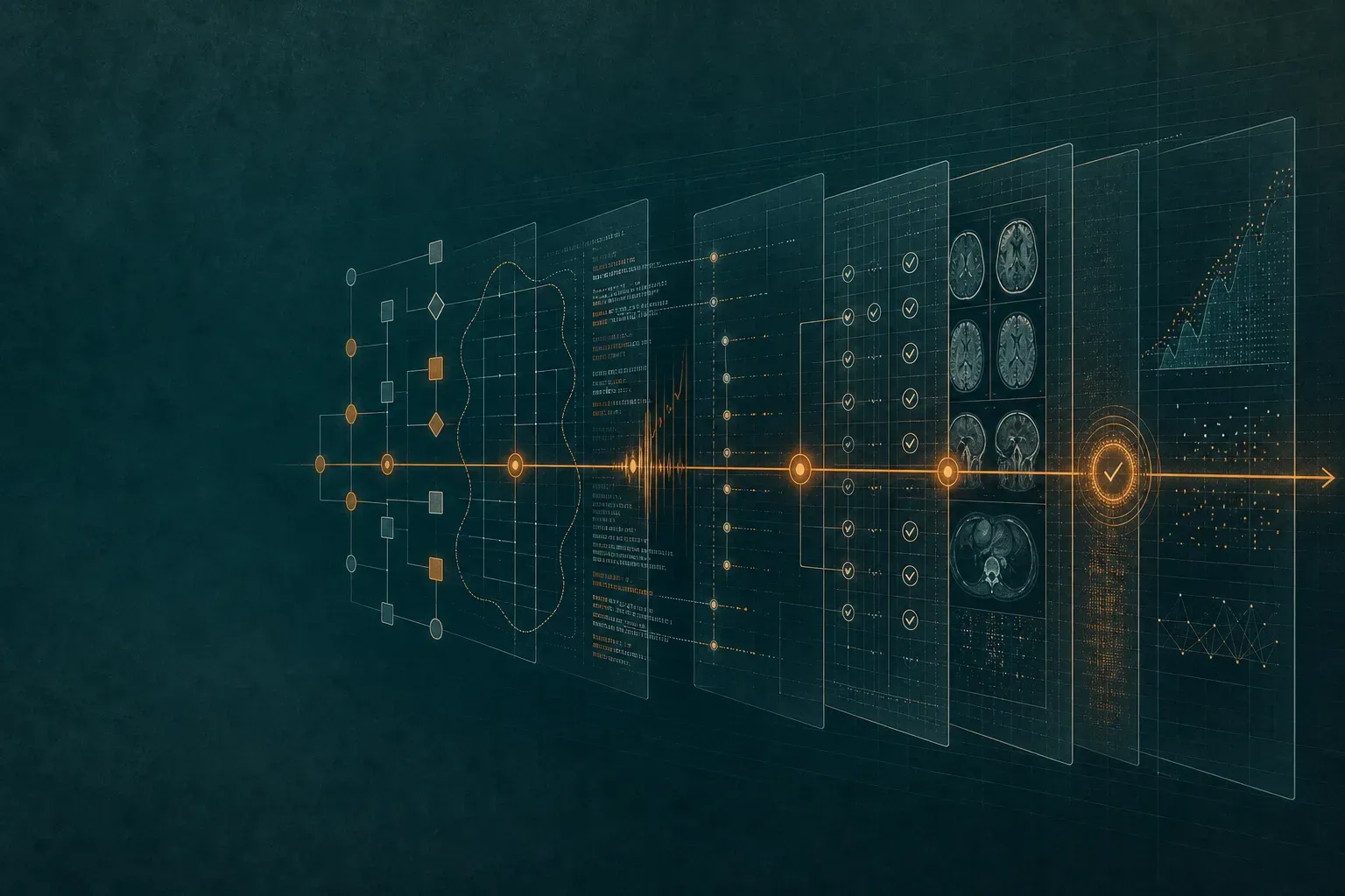 Requirements, software changes, tests, imaging validation, release evidence and monitoring form one inspectable digital lineage.